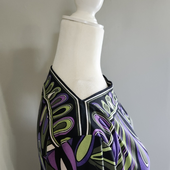 Sandra Darren Purple Green Cocktail Dress Knee-Length 3/4 Sleeve - Picture 3 of 5